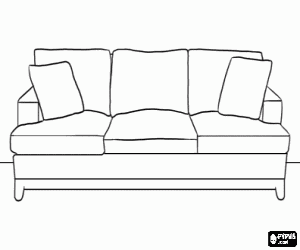 A comfortable sofa with cushions coloring page