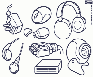 Computer's accessories coloring page