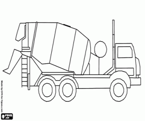 Concrete mixer truck, seen from side coloring page