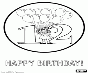 Congratulations for twelve birthday coloring page