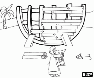 The construction of Noah's Ark coloring page