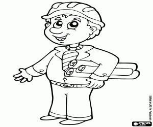 Construction technician with helmet coloring page