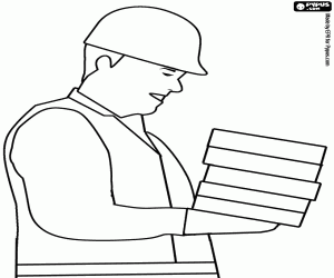 The construction worker with bricks coloring page