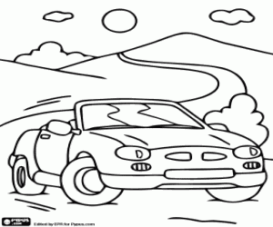 Convertible car on the road coloring page