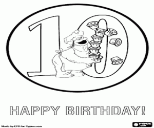 Cookie Monster and 10th birthday coloring page