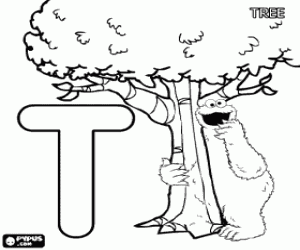 Cookie Monster and the letter T coloring page