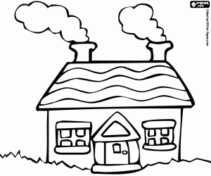 Cottage with two chimneys coloring page