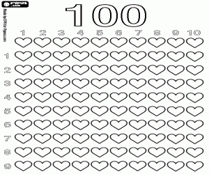 Count up to 100 with hearts coloring page