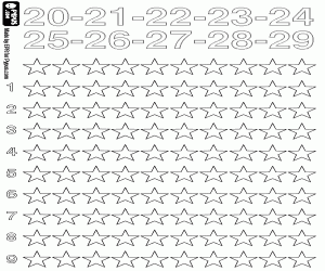 To count from 20 to 29 with stars coloring page
