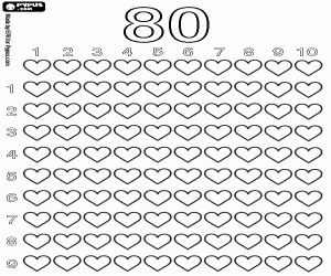 To count up to 80 hearts coloring page