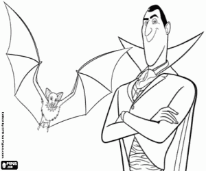 Count Dracula and a bat coloring page
