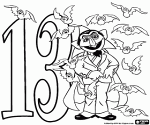 Count Dracula and number thirteen coloring page
