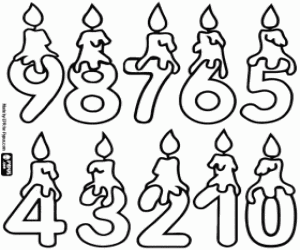 Countdown with numbers and candles coloring page