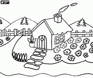 A country house with garden coloring page