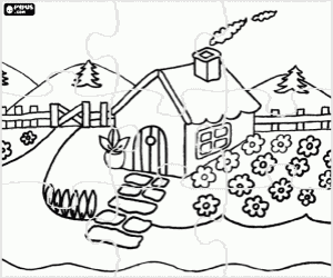 Country house puzzle coloring page