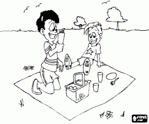 A countryside picnic in summer coloring page