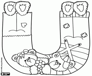A couple of bears and the letter U coloring page