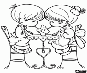 A couple of children and an ice cream coloring page