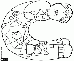 Couple of little bears and letter C coloring page