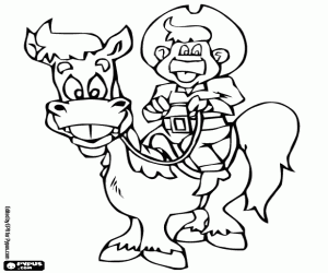 A cowboy on horseback, a front view coloring page