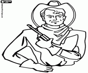 A cowboy with the revolver in his hand coloring page