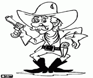 A cowboy with a revolver coloring page