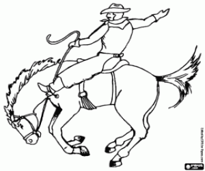 A cowboy riding at a rodeo coloring page