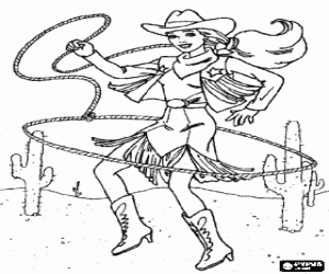 A cowgirl in the desert coloring page