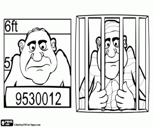 A criminal, mugshot and in prison cell coloring page