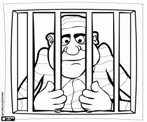 The criminal in prison, a prisoner coloring page