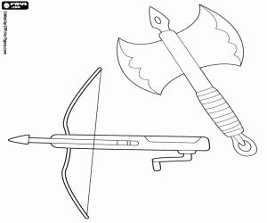 A crossbow and an axe coloring page