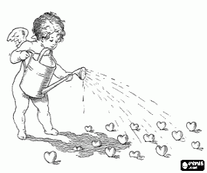 Cupid and the cultivation of hearts coloring page