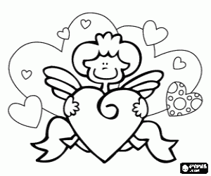 Cupid with hearts coloring page