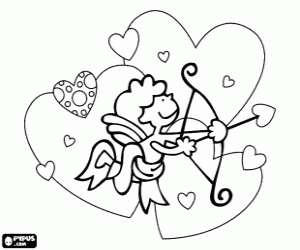 Cupid in a heaven of hearts coloring page