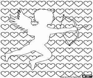 Cupid's contour on hearts coloring page