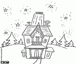 A curious house on Christmas Eve coloring page