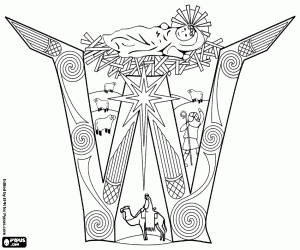 A curious Jesus in the manger coloring page