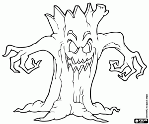 A cursed tree on Halloween coloring page