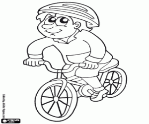 A cyclist with mountain bike coloring page