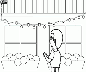 Dad with the Christmas lights coloring page