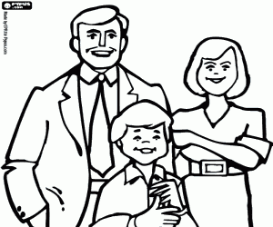 Dad, Mom and son, a family coloring page