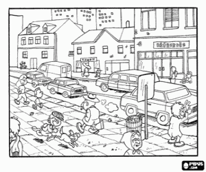Daily activity in the city coloring page