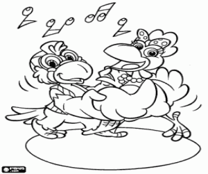 The dance at the Cocoricò farm coloring page