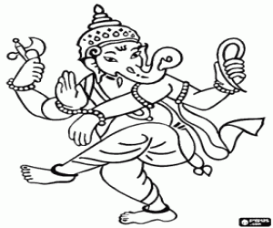 The dance of Ganesha in the Diwali coloring page