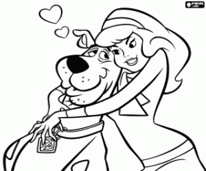 Daphne embracing Scooby Doo coloring page
