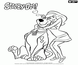 Daphne's hug to Scooby-Doo coloring page