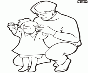 The daughter learns to walk with Dad coloring page