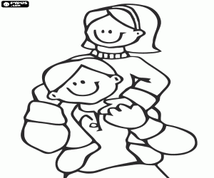 The daughter on shoulders of Dad coloring page