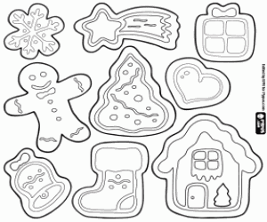 Decorated Christmas cookies coloring page