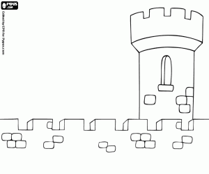 Defensive wall and tower of a castle coloring page